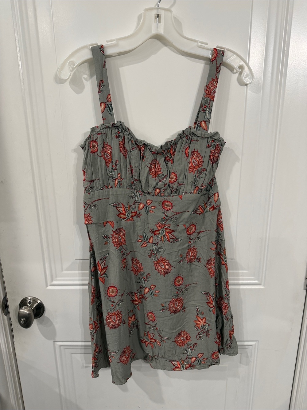 Trixxi Sage Green Mini Dress with Red Floral Print